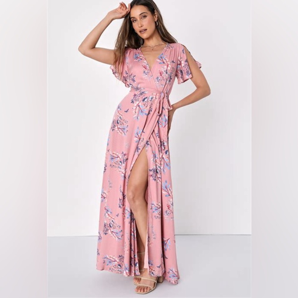 Lulus Fiorire Rose Floral Print Wrap Maxi Dress XL nwt no belt - Picture 15 of 15